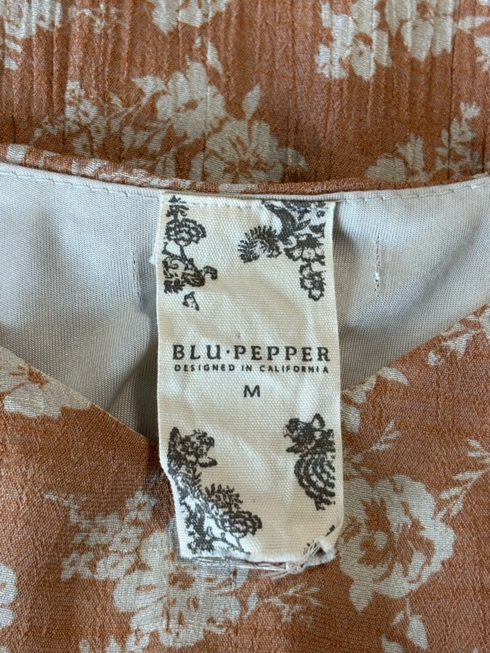Blu Pepper Terracotta Floral Tiered Midi Dress M - Picture 8 of 10